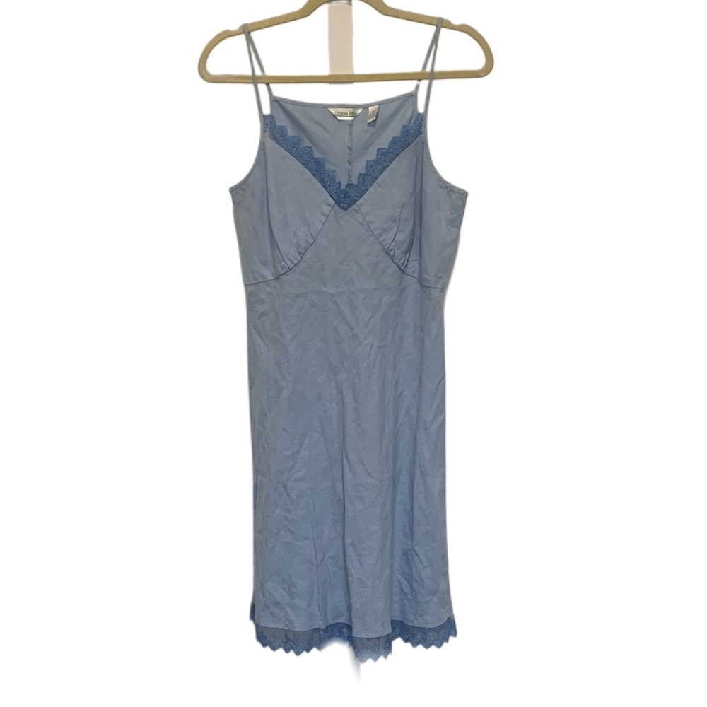 Citron Bleu Lace Trim Light Blue Linen Mini Dress
